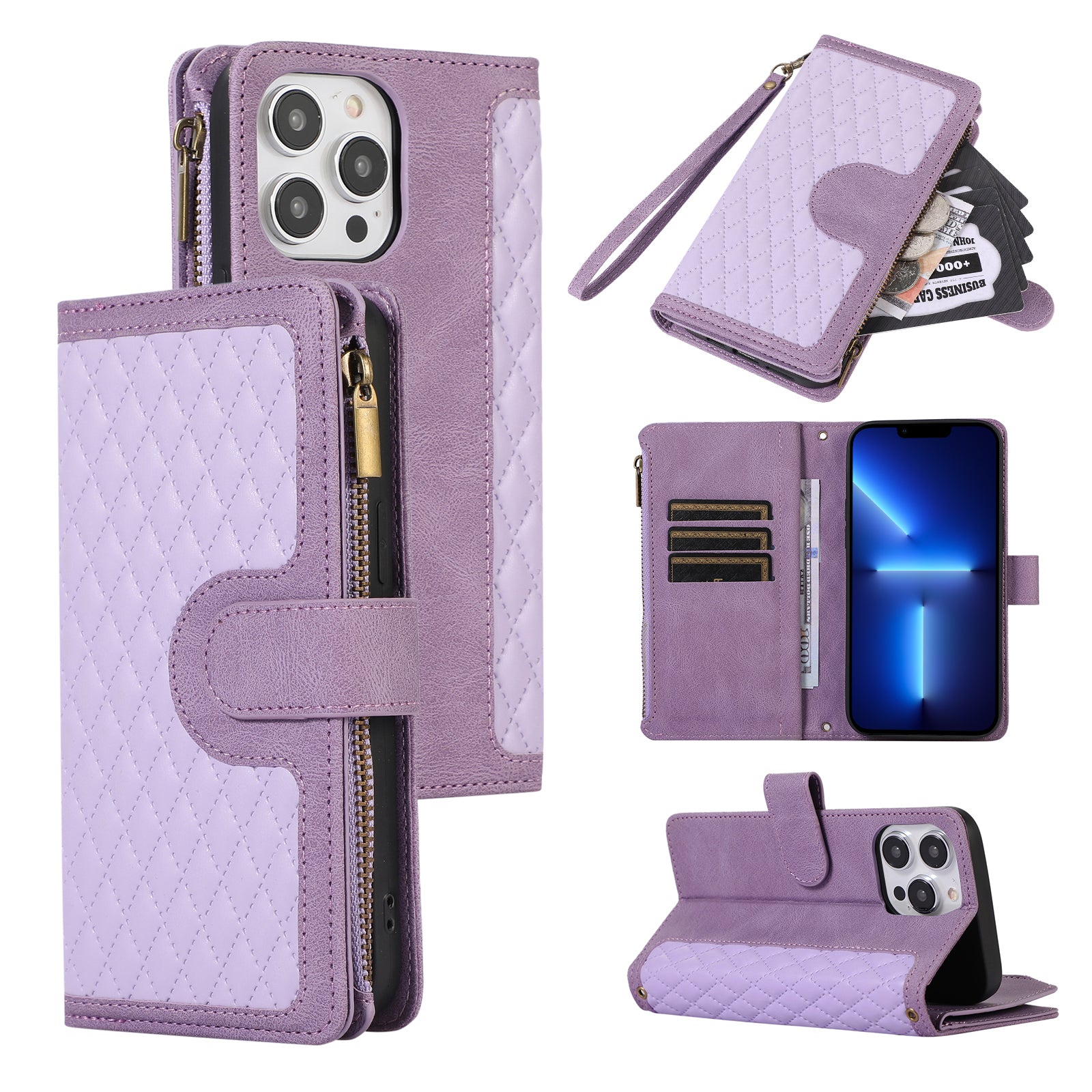 Pro iPhone 13 Pro Max 6,7 palce PU kůže 9 slotů pro karty Peněženka Pouzdro na telefon Potištěný zip Kapesní vyklápěcí stojánek Pro iPhone 13 Pro Max 6,7 palce PU kůže 9 slotů pro karty Peněženka Pouzdro na telefon Potištěný zip Kapesní vyklápěcí stojánek